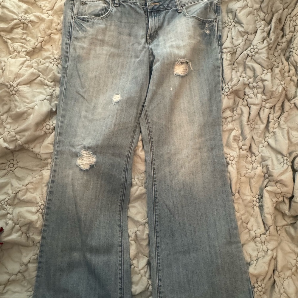 American Eagle Outfitters Light Blue Distressed Flare Jeans